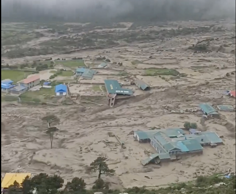 Massive flood sweeps through Thame village in Everest region